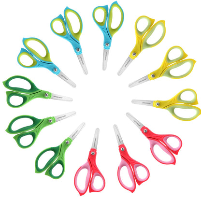 Kids Safety Scissors 4 Pack - 5.5 Inch Blunt Tip School Scissors with Cover for Children Ages 4+ 12