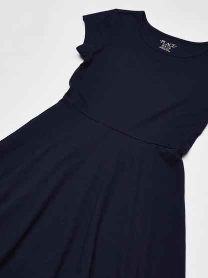 Girls Short Sleeve Skater Dress Round Neck Casual Summer Dress