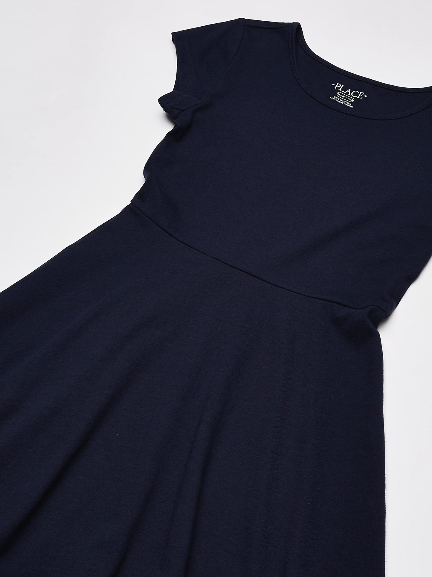 Girls Short Sleeve Skater Dress Round Neck Casual Summer Dress