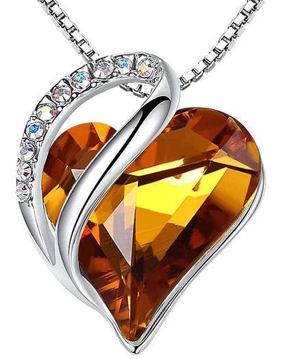 Infinity Love Birthstone Heart Necklace - 18K White Gold Plated Crystal Pendant Gift for Women 11a-November-Amber Brown