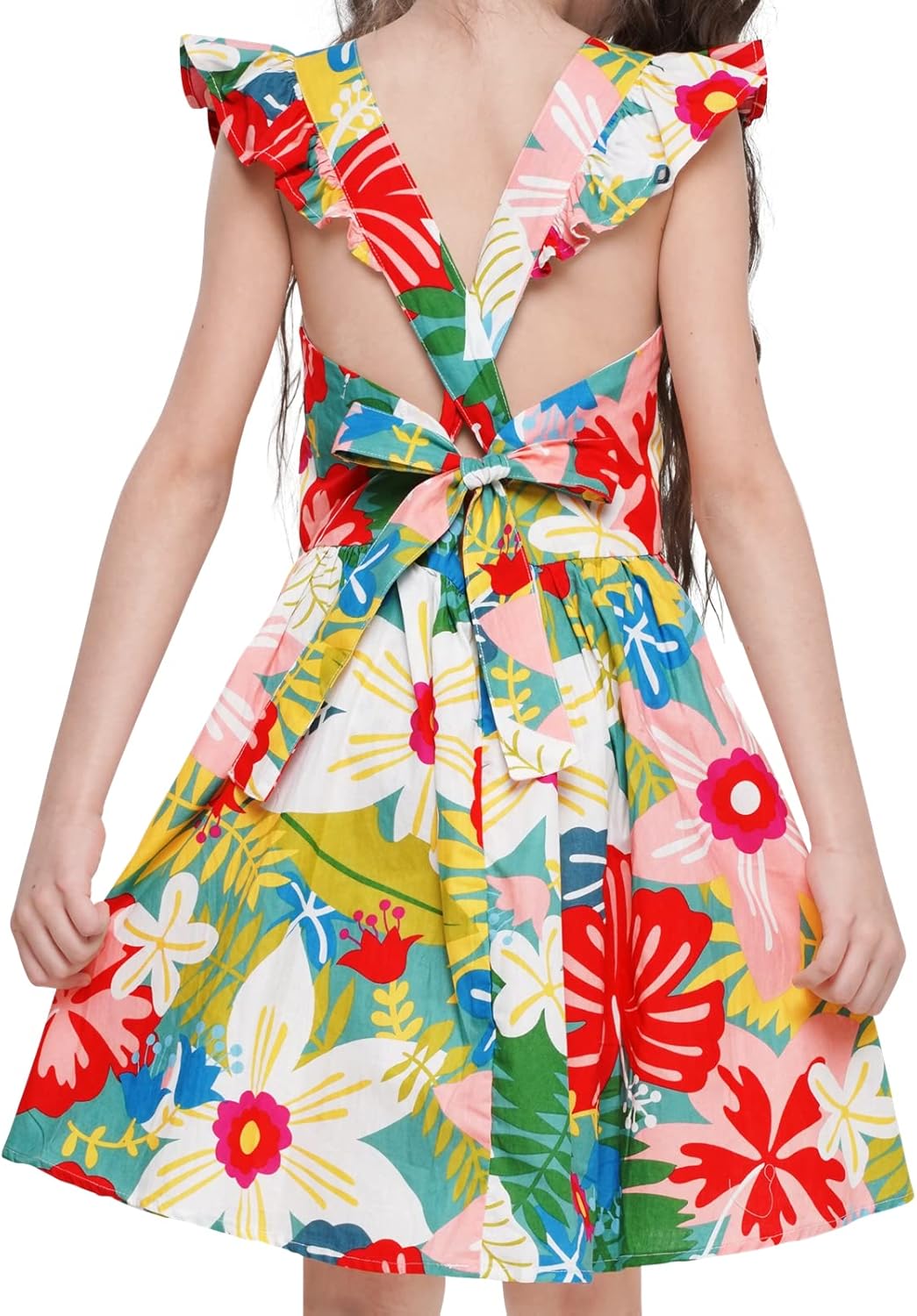 Girls Floral Cotton Dress - Sleeveless Summer Dress with Zipper Closure 7-8 Years D66