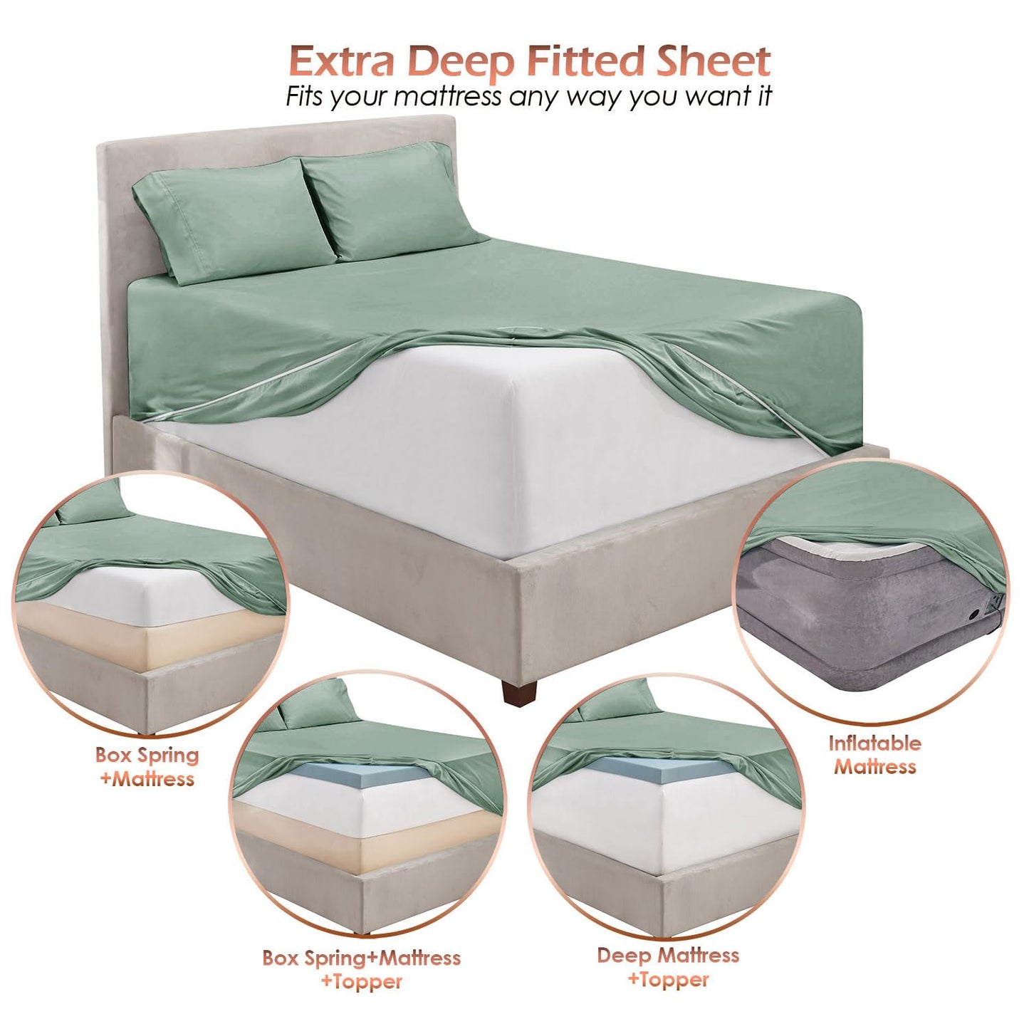 King Size Deep Pocket Sheet Set 6 Piece - Extra Deep Fitted Sheets 18-24 Inch Microfiber Linen