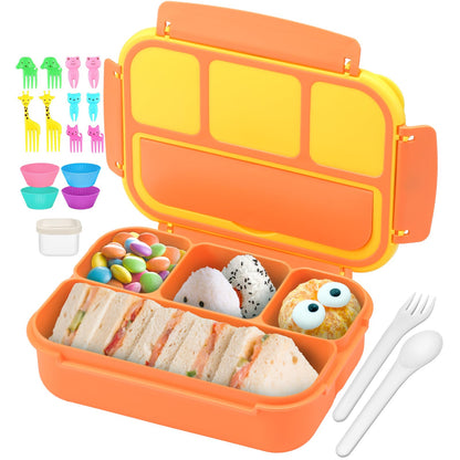 Bento Lunch Box for Kids - 4 Compartment Leak-Proof School Lunch Container with Utensils Purple Orange Yellow