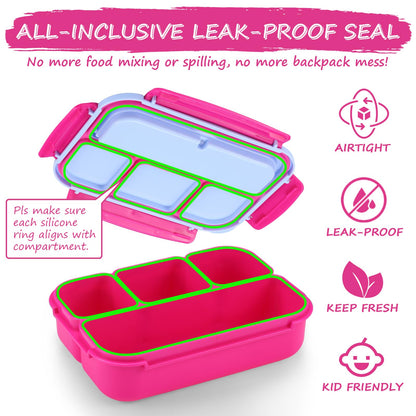 Bento Lunch Box for Kids - 4 Compartment Leak-Proof School Lunch Container with Utensils Purple