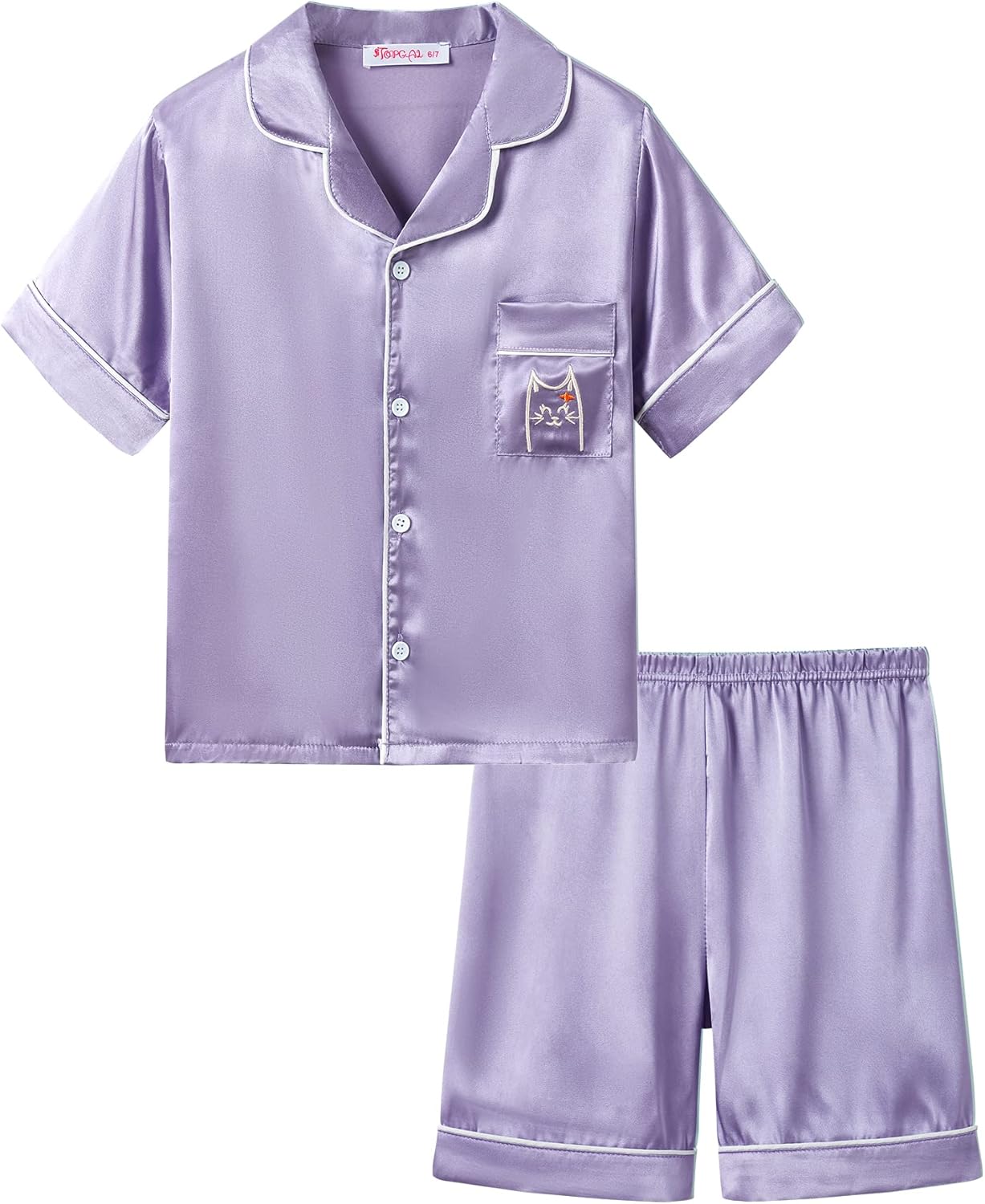 Girls Satin Pajama Set - Silky Button Down PJ with Shorts Size 6-16 Violet