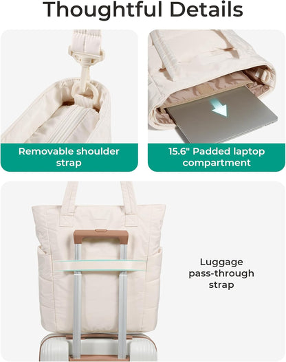 Women's Quilted Tote Bag Lightweight Puffy Shoulder Bag with Compartments