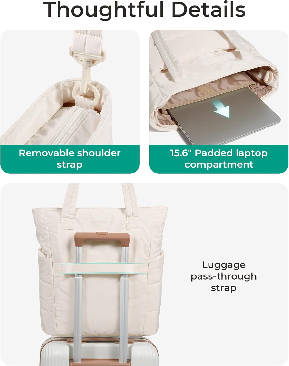 Women's Quilted Tote Bag Lightweight Puffy Shoulder Bag with Compartments