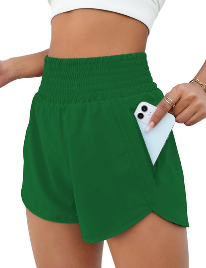 High Waisted Athletic Shorts Women Running Workout Shorts with Pockets Gym Sporty Deep Green
