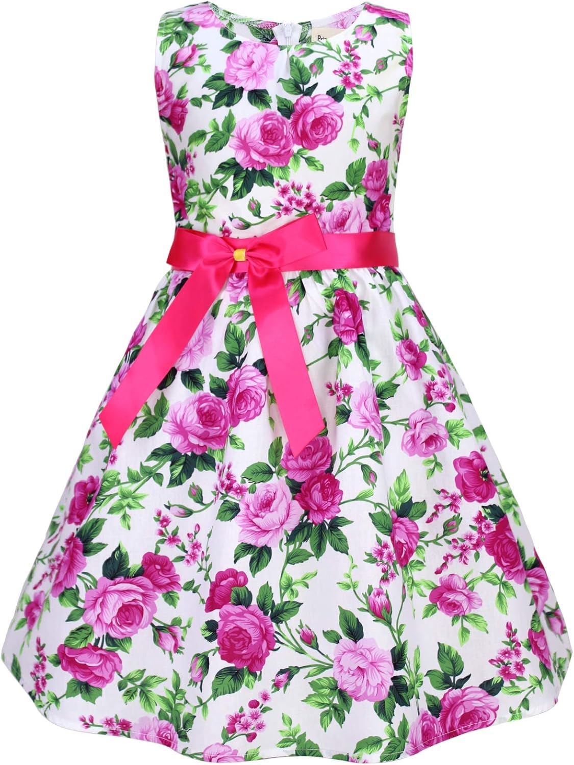 Girls Floral Cotton Dress - Sleeveless Summer Dress with Zipper Closure E3