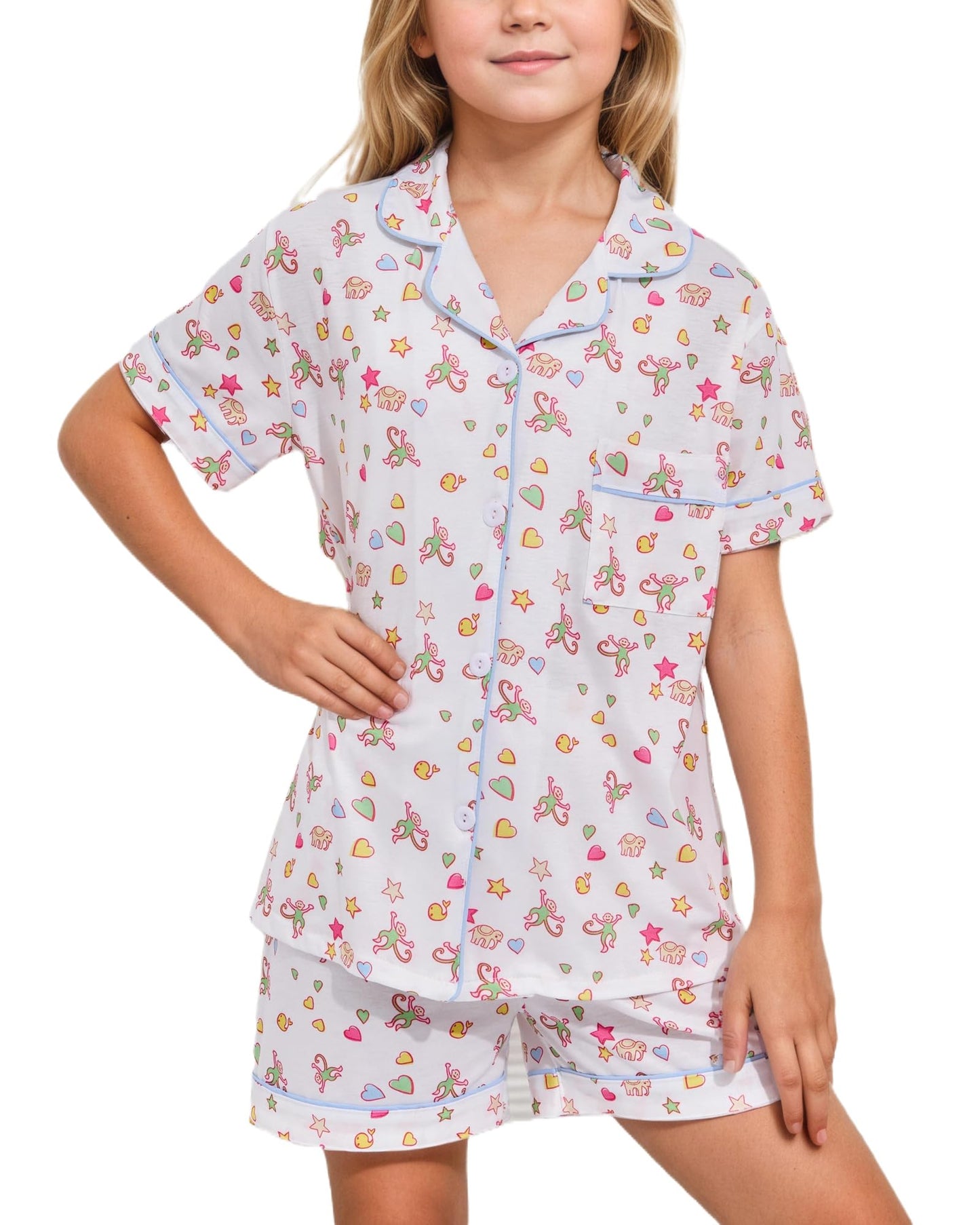 Roller Rabbit Pajamas Kids - Girls Summer 2 Piece Set - Button Down Top and Shorts