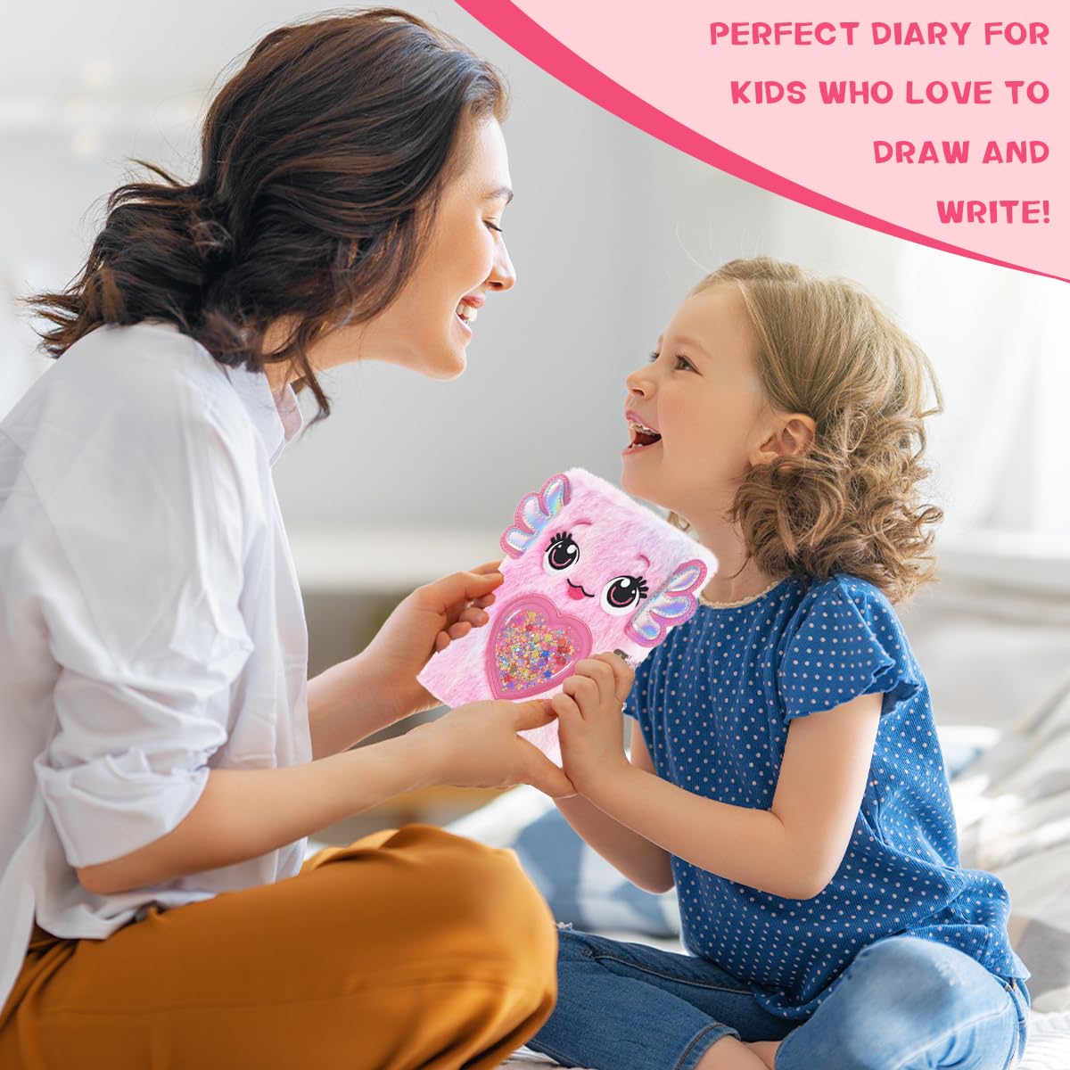 Girls Heart Diary with Lock and Keys - Cute Plush Secret Journal Notebook Gift Ages 6-8