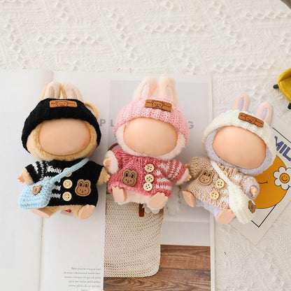 3 Piece Handmade Crochet Outfit for 17cm Dolls - Heart Sweater Hat & Bag Set