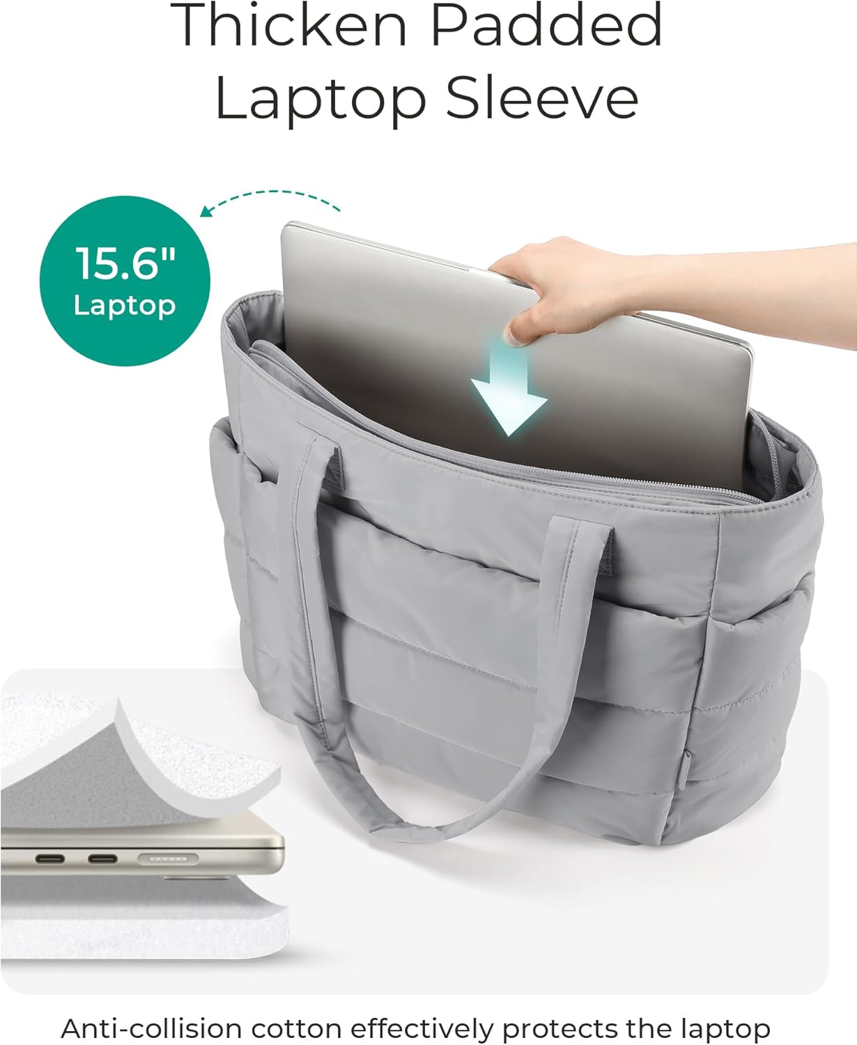 Women's Quilted Tote Bag Lightweight Puffy Shoulder Bag with Compartments