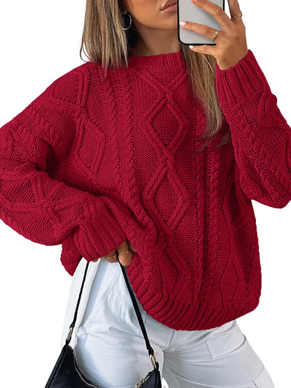 Women's Oversized Cable Knit Crewneck Sweaters - Cozy Fall Pullover