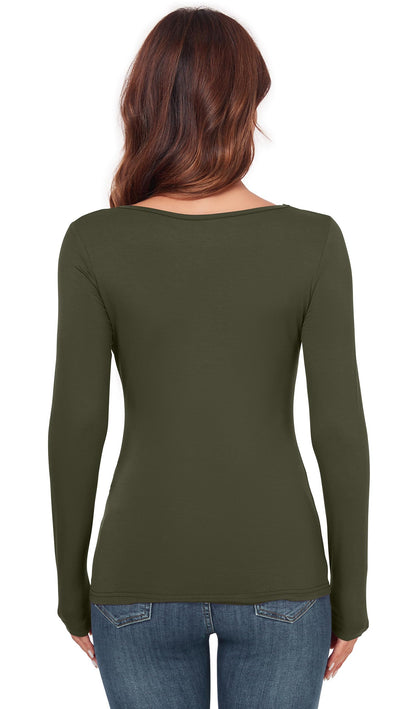 Women's Scoop Neck Long Sleeve Top - Slim Fit Thermal Blouse Basic Layer Shirt