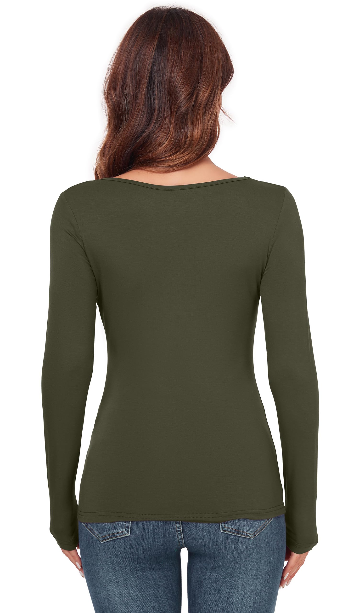 Women's Scoop Neck Long Sleeve Top - Slim Fit Thermal Blouse Basic Layer Shirt