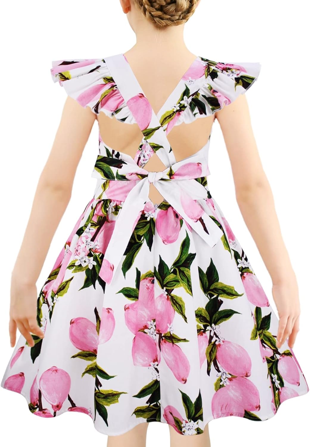 Girls Floral Cotton Dress - Sleeveless Summer Dress with Zipper Closure D8