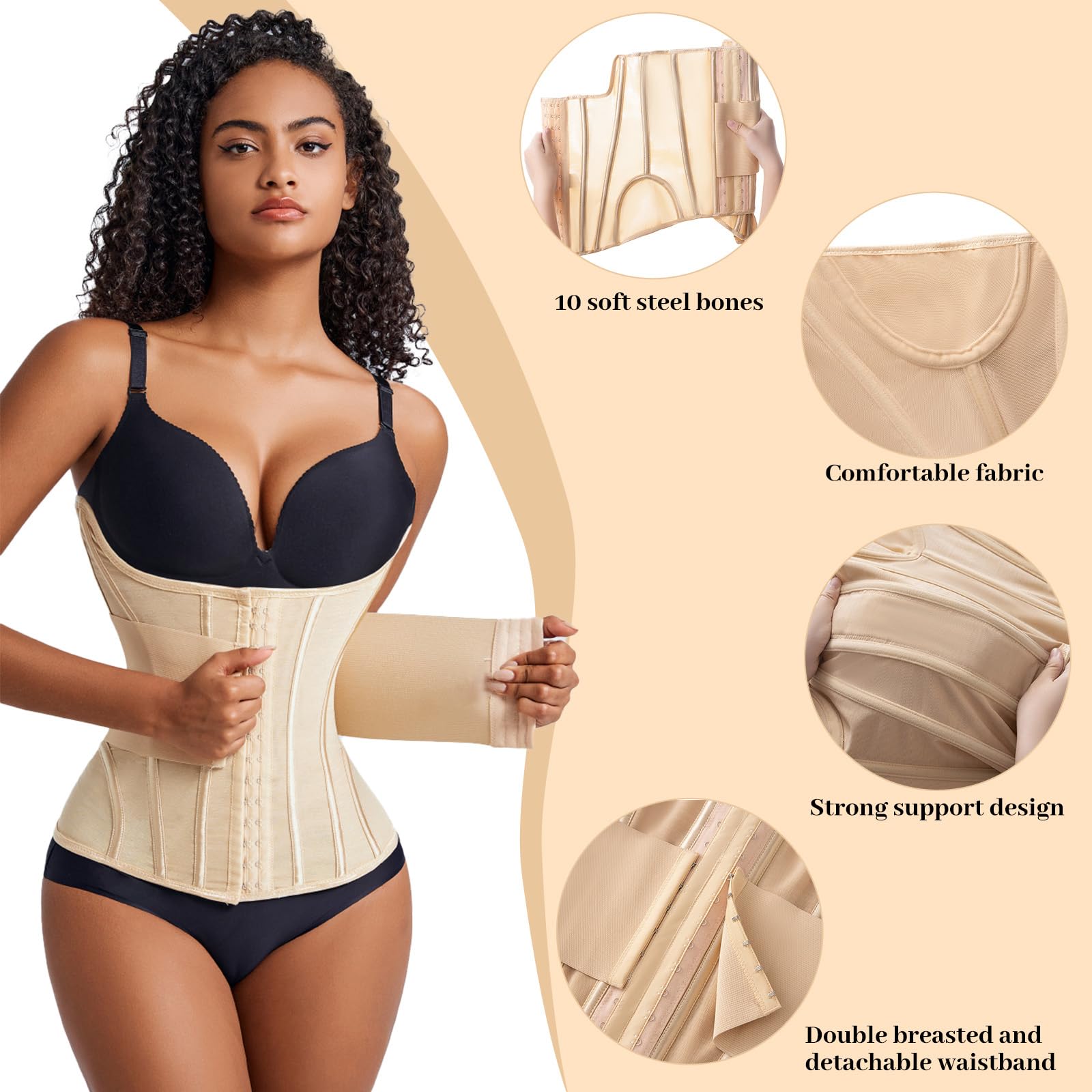 Women's Waist Trainer Body Shaper - Tummy Control Shapewear with Steel Bones