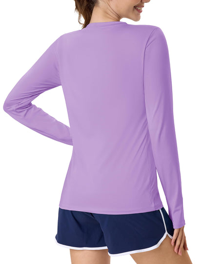 Women's UPF 80+ Long Sleeve Rash Guard - Quick Dry Athletic Shirt with Thumb Holes