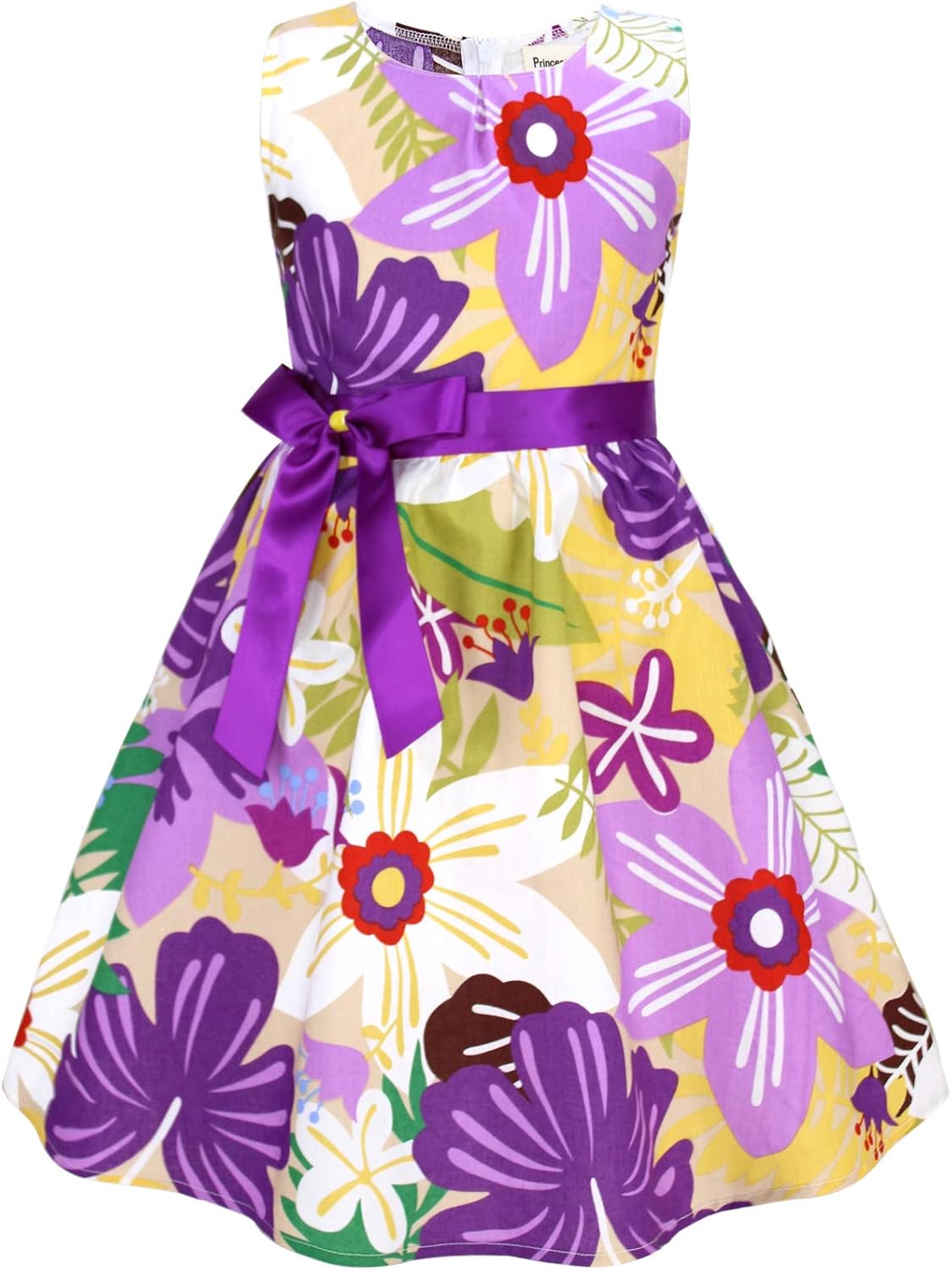 Girls Floral Cotton Dress - Sleeveless Summer Dress with Zipper Closure
