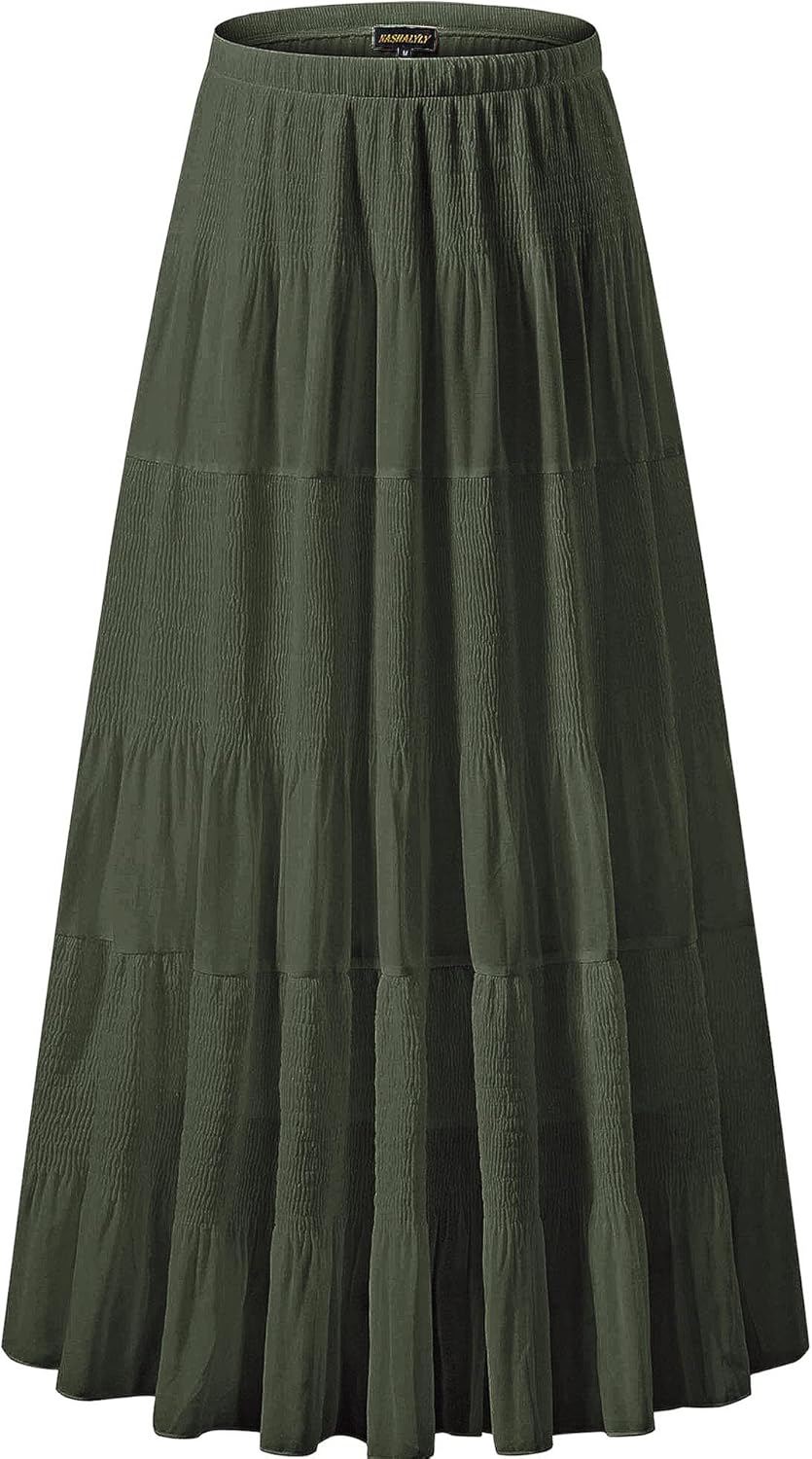 Chiffon Maxi Skirt for Women - High Waist Pleated A-Line Flared Long Skirt