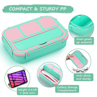 Bento Lunch Box for Kids - 4 Compartment Leak-Proof School Lunch Container with Utensils Purple