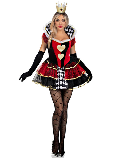 Queen of Hearts Halloween Costume Set - 2 Piece Adult Women's Outfit