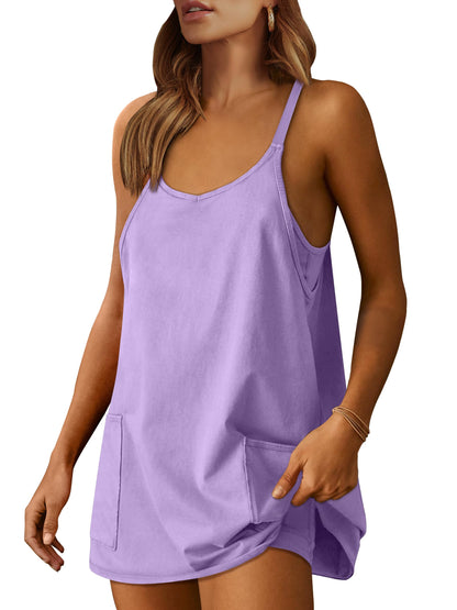 Athletic Dress Women Tennis Workout Sports Mini Romper with Built-in Shorts Purple