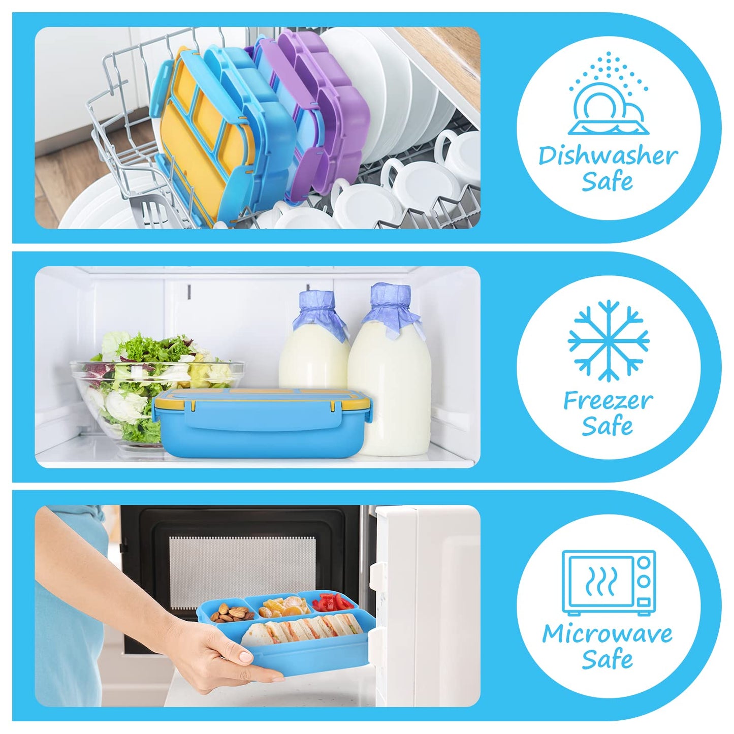 Bento Lunch Box for Kids - 4 Compartment Leak-Proof School Lunch Container with Utensils Purple