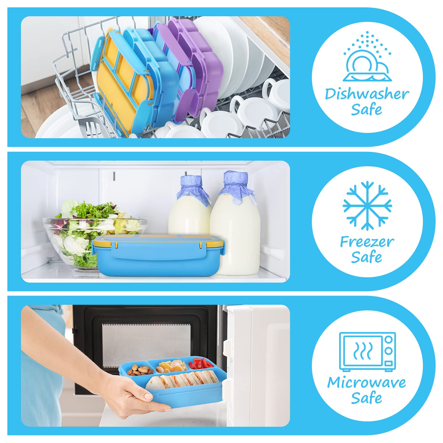 Bento Lunch Box for Kids - 4 Compartment Leak-Proof School Lunch Container with Utensils Purple