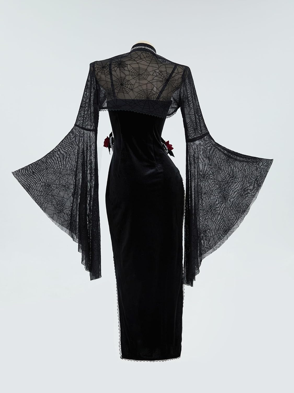 Gothic Vampire Costume - Women's Bodycon Dress with Spiderweb Cloak and Accessories