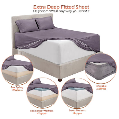 King Size Deep Pocket Sheet Set 6 Piece - Extra Deep Fitted Sheets 18-24 Inch Microfiber Linen