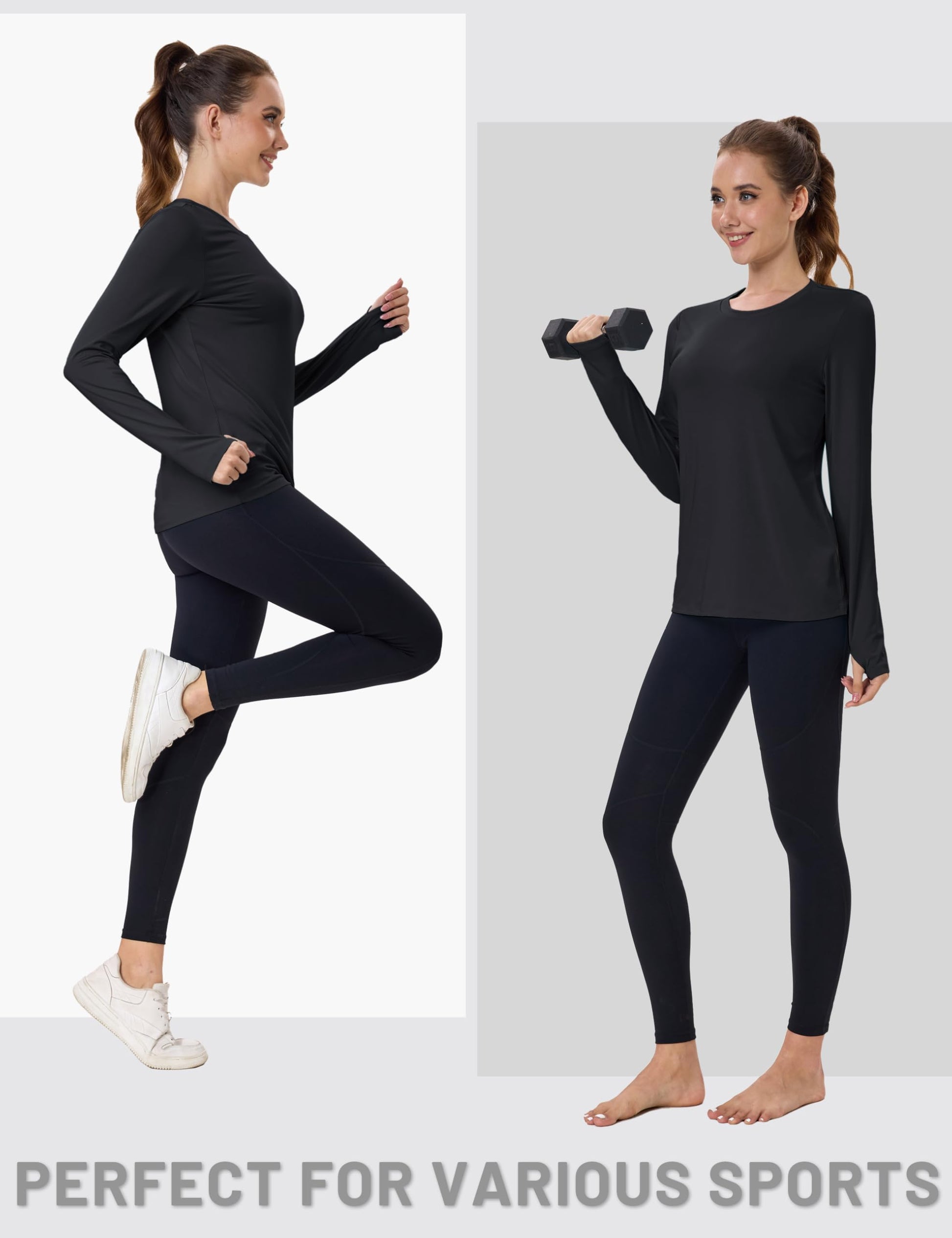 Women's UPF 80+ Long Sleeve Rash Guard - Quick Dry Athletic Shirt with Thumb Holes