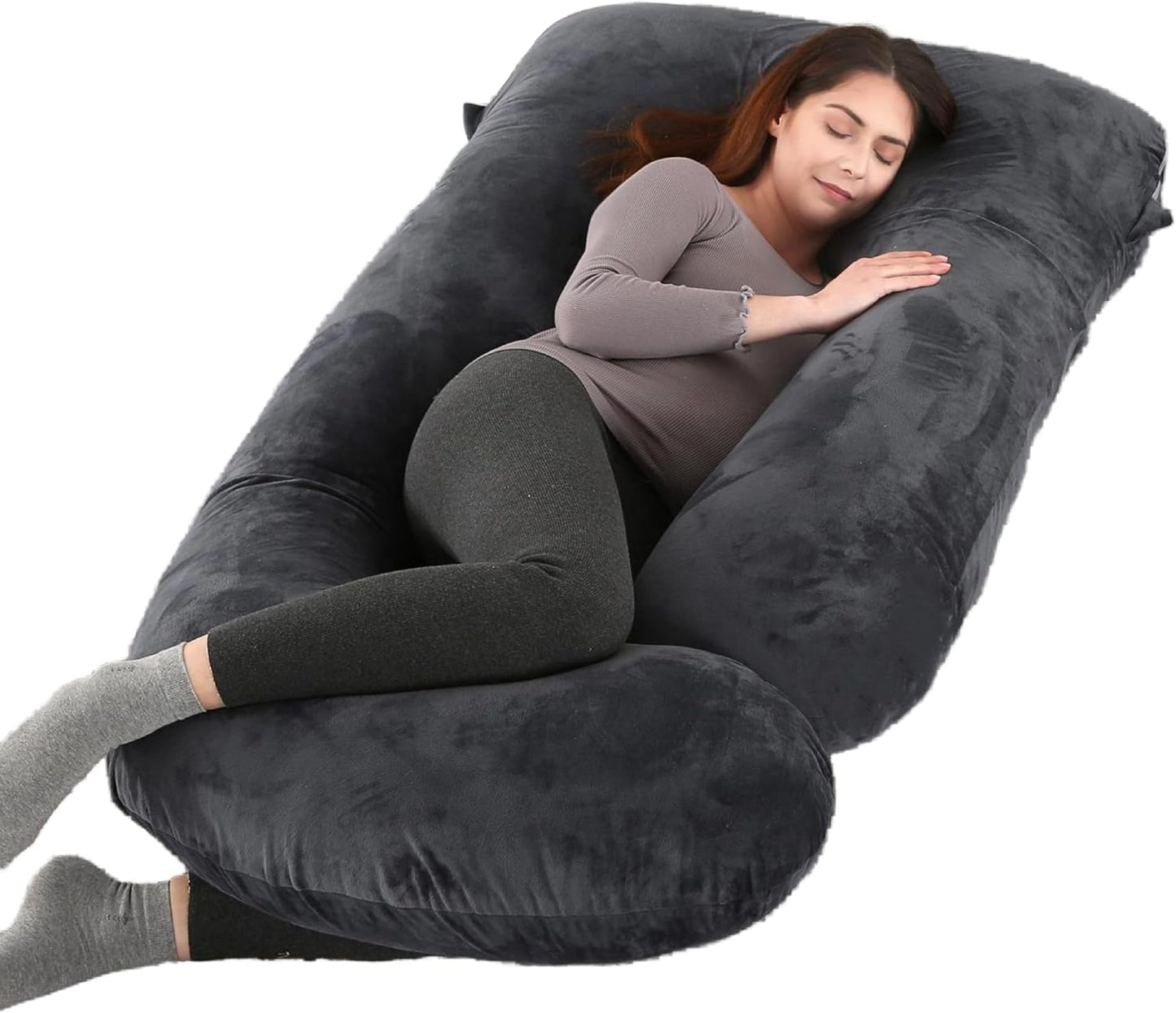 Full Body Pregnancy Pillow 57 Inch Maternity Support Pillow Velvet Black-grey