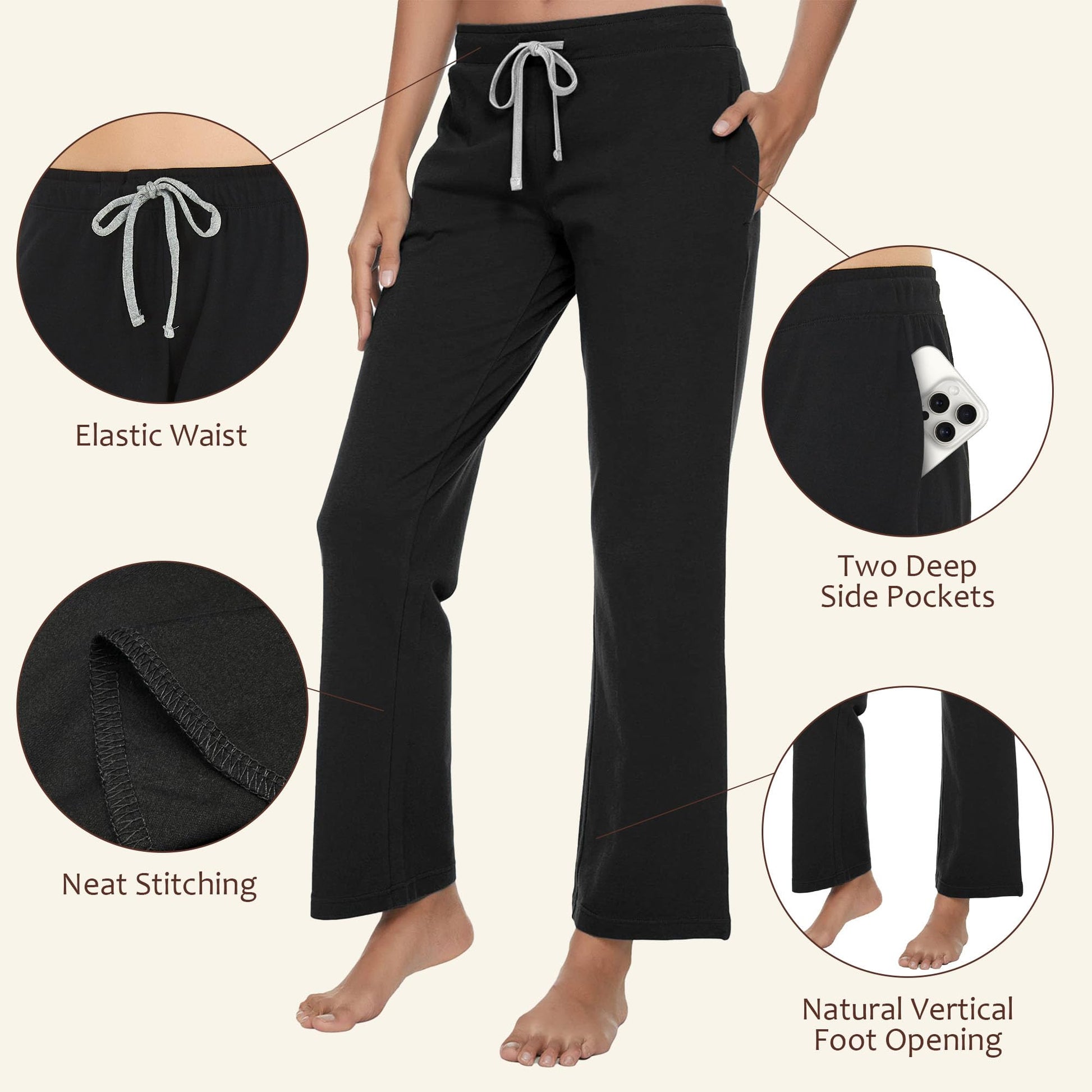 Women's Cotton Pajama Pants - Soft Comfortable Lounge Sleep Bottoms