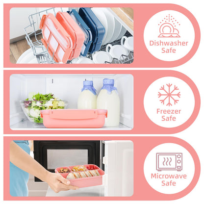 Bento Lunch Box for Kids - 4 Compartment Leak-Proof School Lunch Container with Utensils Purple