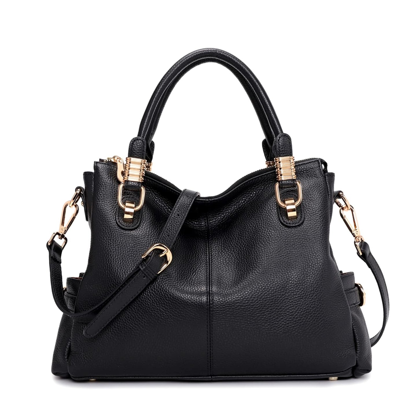 Women Genuine Leather Handbag - Soft Satchel Tote Shoulder Bag with Adjustable Strap