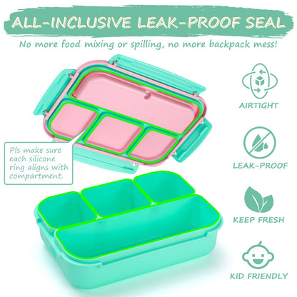 Bento Lunch Box for Kids - 4 Compartment Leak-Proof School Lunch Container with Utensils Purple
