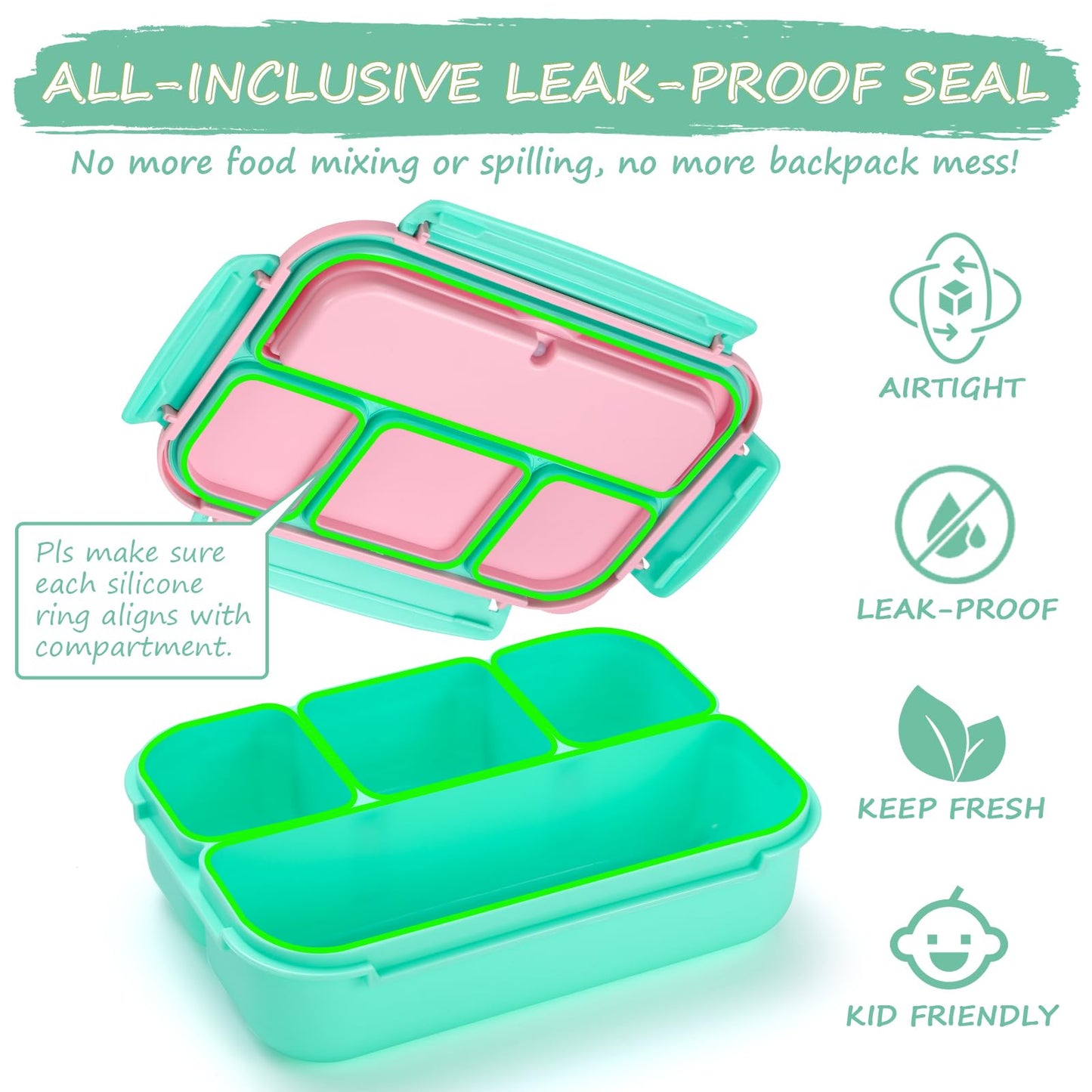 Bento Lunch Box for Kids - 4 Compartment Leak-Proof School Lunch Container with Utensils Purple