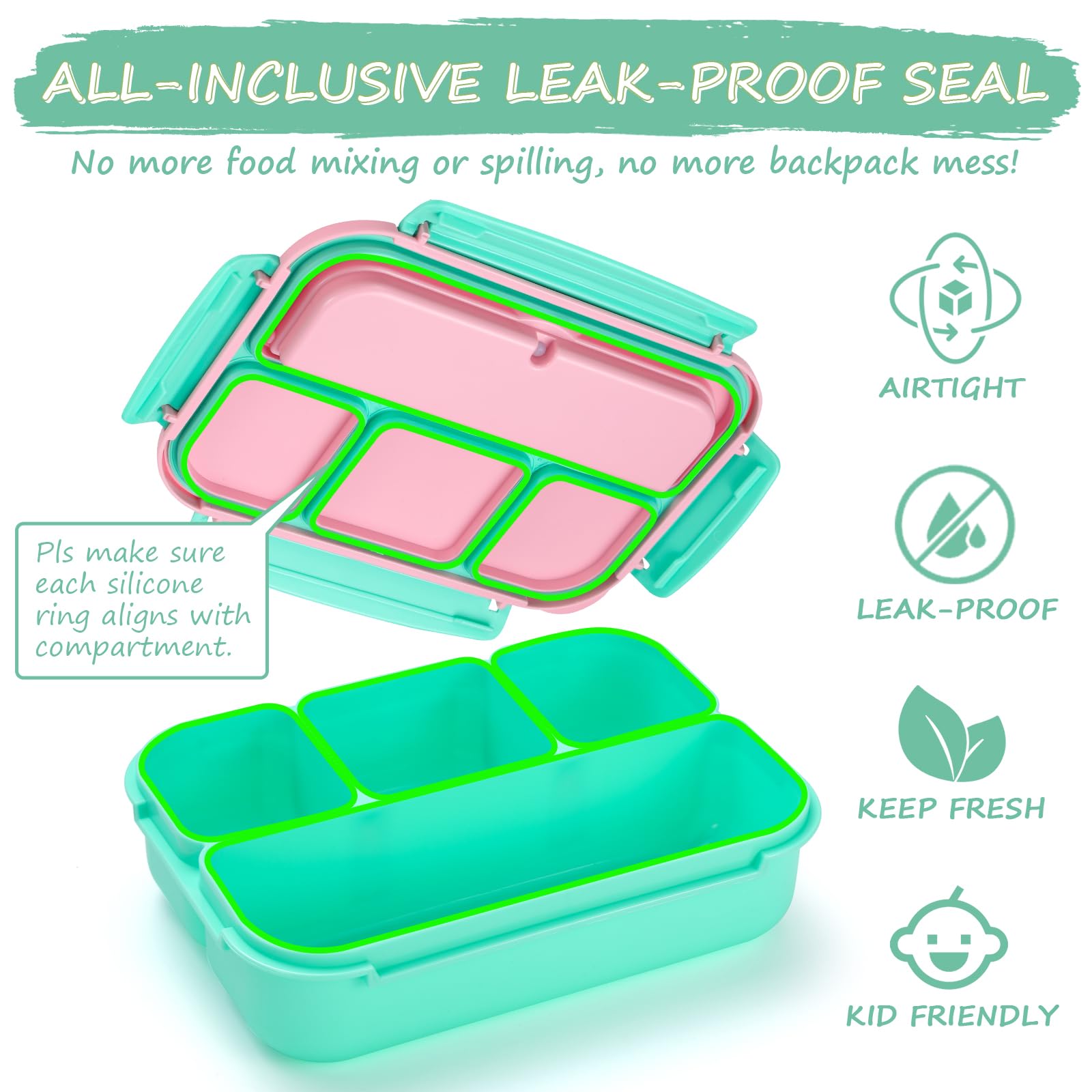 Bento Lunch Box for Kids - 4 Compartment Leak-Proof School Lunch Container with Utensils Purple