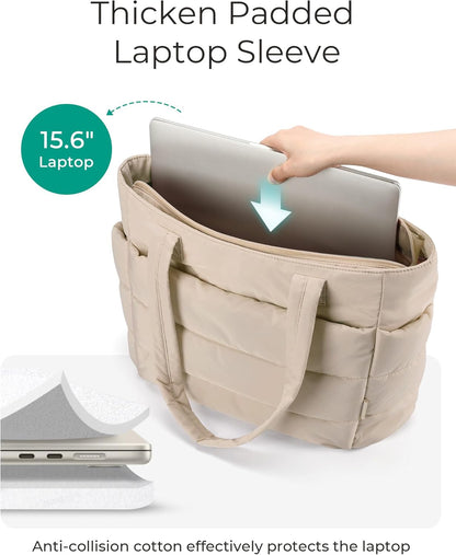 Women's Quilted Tote Bag Lightweight Puffy Shoulder Bag with Compartments