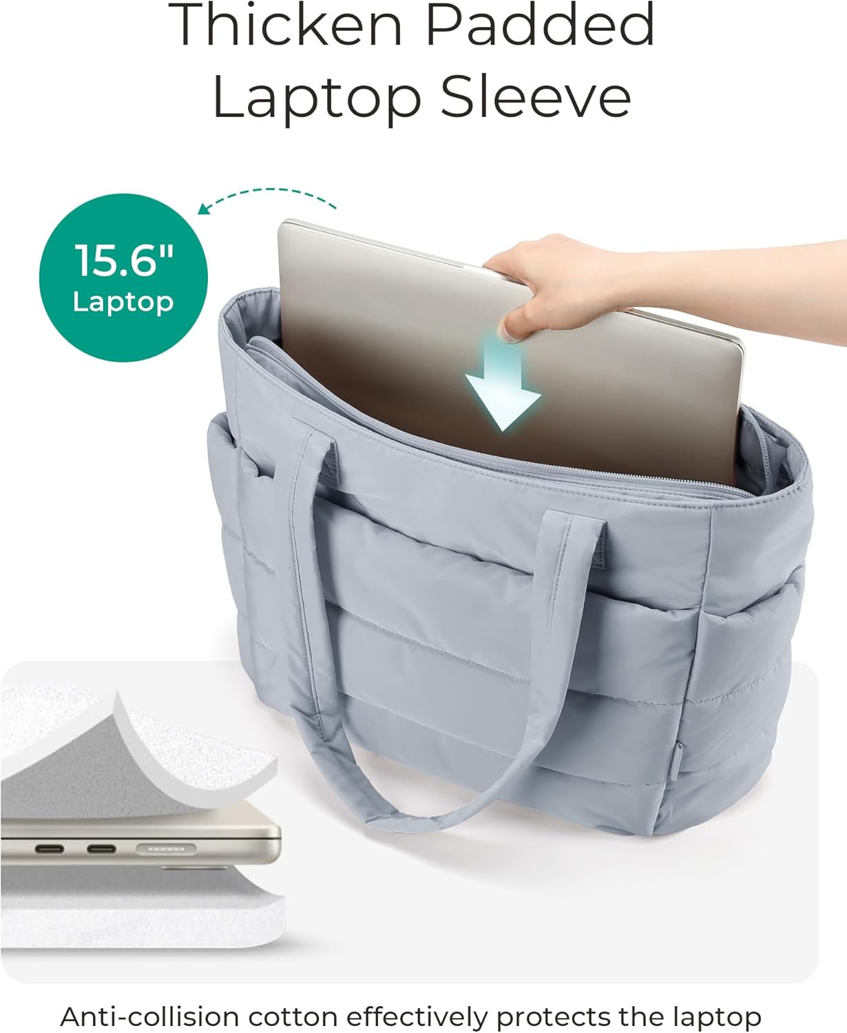 Women's Quilted Tote Bag Lightweight Puffy Shoulder Bag with Compartments