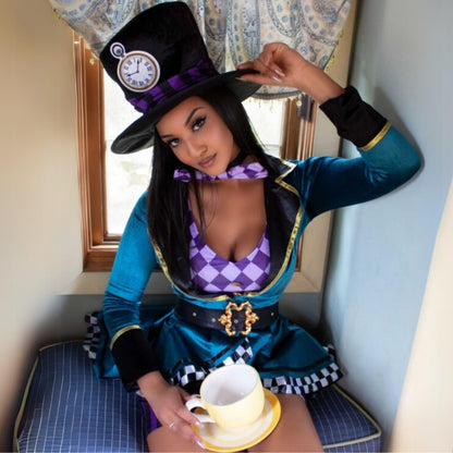 Mad Hatter Costume - 5 Piece Delightful Women's Halloween Outfit