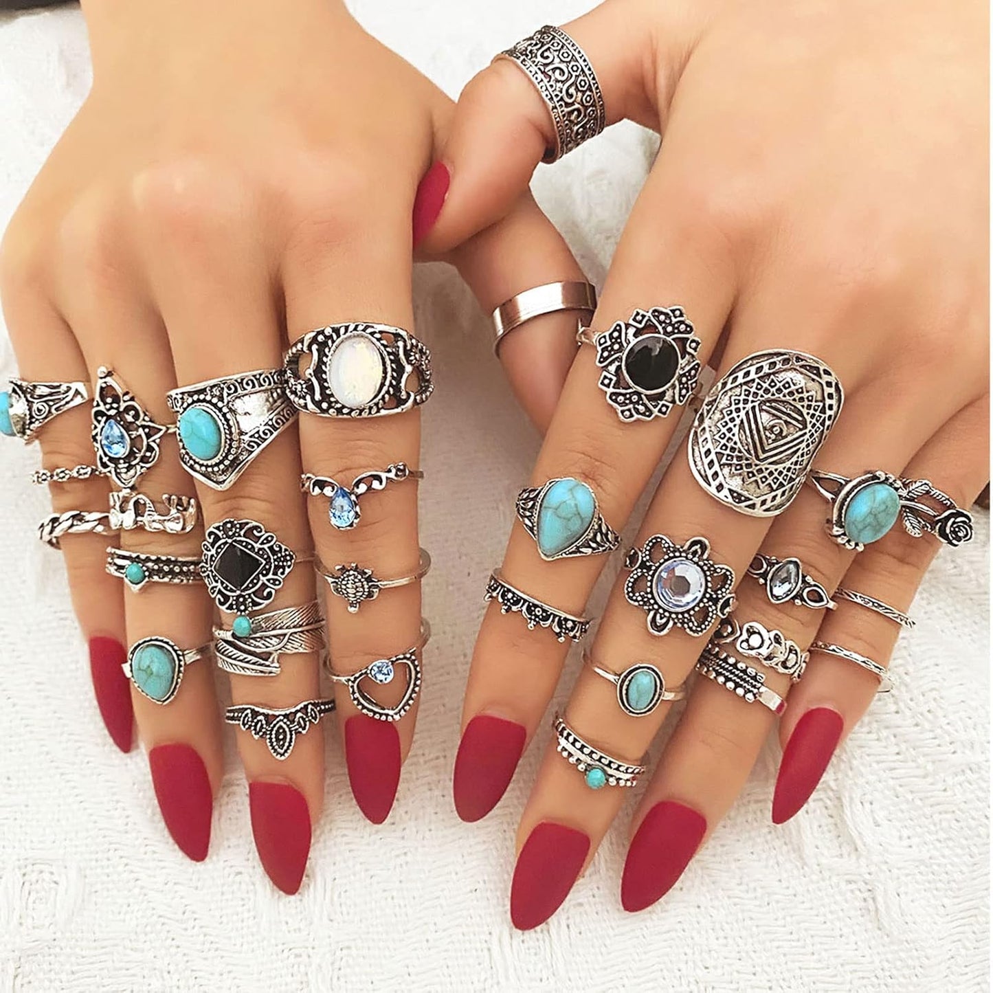 Vintage Silver Knuckle Rings Set 42 Pieces Adjustable Gothic Stackable Rings