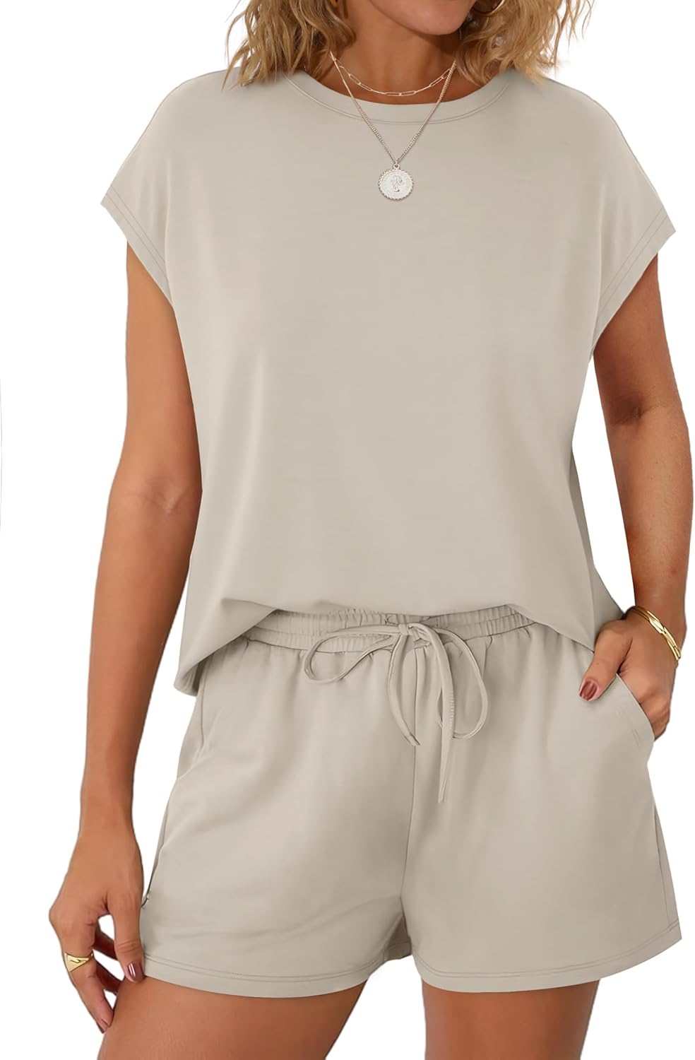 Women's 2 Piece Summer Lounge Set Crew Neck Short Sleeve Tracksuit