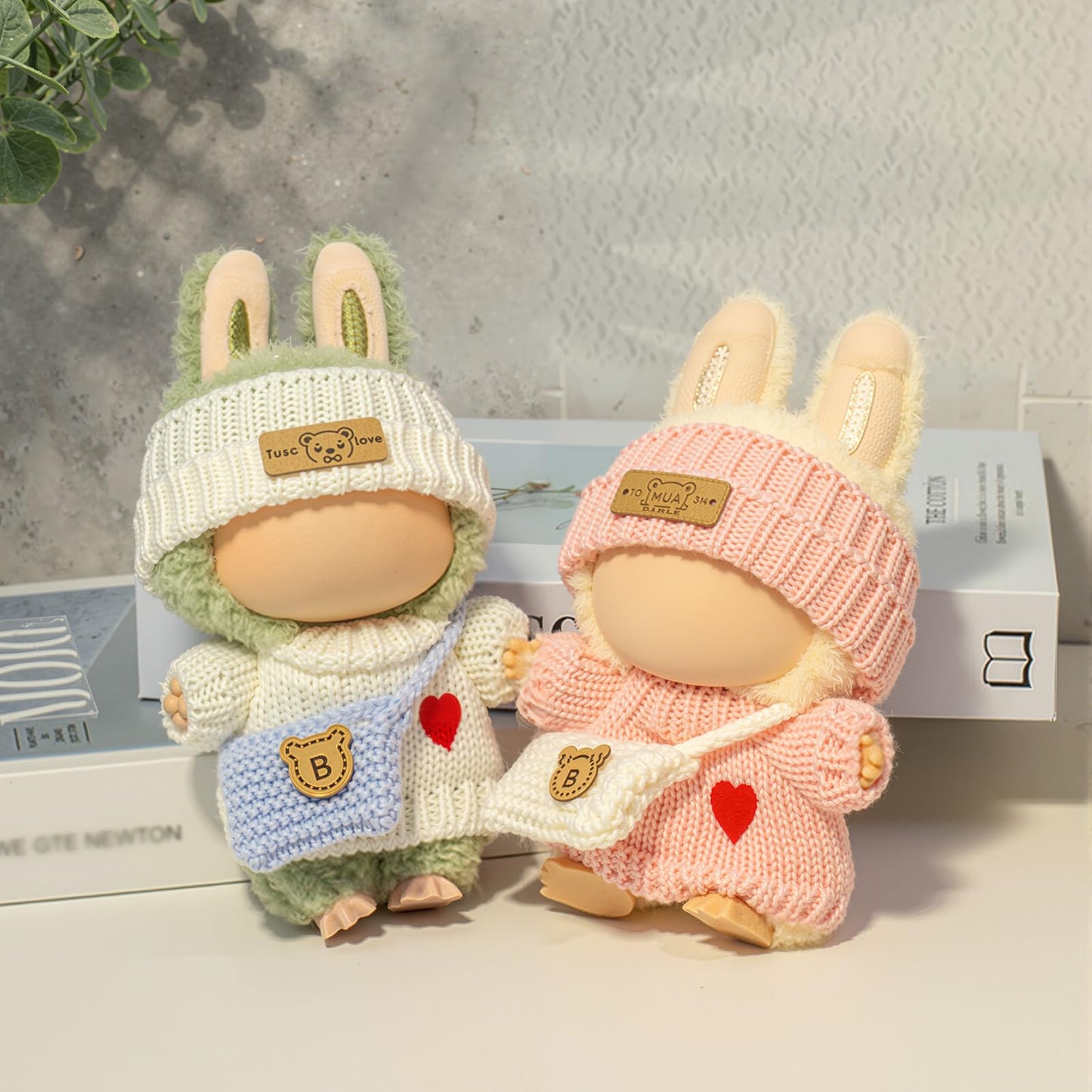 3 Piece Handmade Crochet Outfit for 17cm Dolls - Heart Sweater Hat & Bag Set