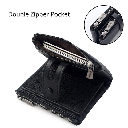 Women Leather Wallet - Small RFID Blocking Card Holder with Double Zipper