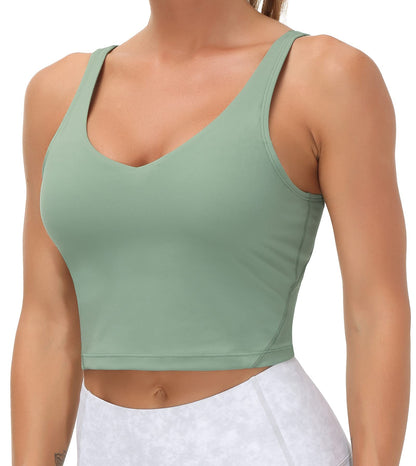Longline Sports Bra Women Wirefree Padded Medium Support Workout Bra Jasmine Green