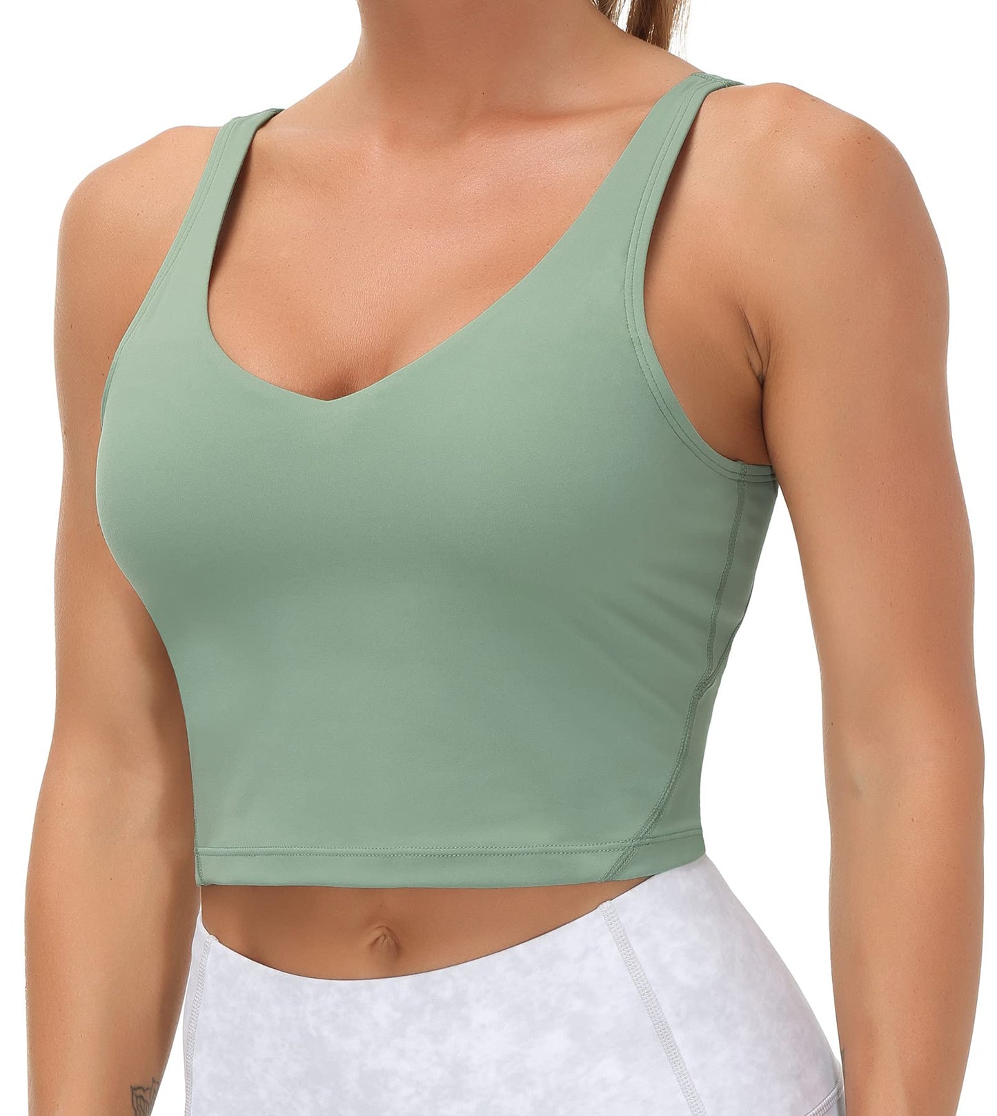 Longline Sports Bra Women Wirefree Padded Medium Support Workout Bra Jasmine Green