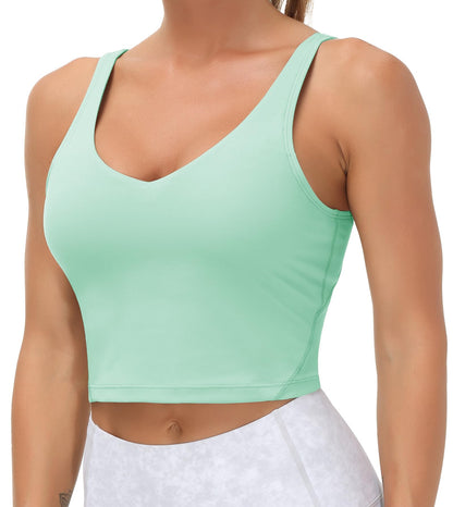 Longline Sports Bra Women Wirefree Padded Medium Support Workout Bra Small Mint Green